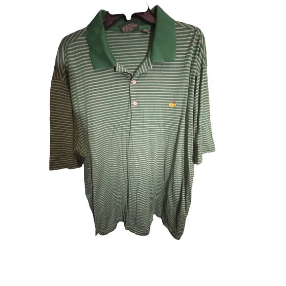 Amen Corner Masters Collection Green & White Striped Polo Shirt With Embroidered - Picture 1 of 4